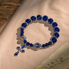 Pulseras Elegantes de Cuentas Azul Profundo con Crucifijo y Medalla Milagrosa