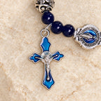 Elegant Deep Blue Beaded Bracelets with Crucifix and Miraculous Medal