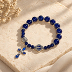 Elegant Deep Blue Beaded Bracelets with Crucifix and Miraculous Medal