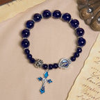Pulseras Elegantes de Cuentas Azul Profundo con Crucifijo y Medalla Milagrosa