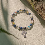 Pulseras de Cuentas de Cristal y Cerámica de Colores con Cruz y Dijes de Santos