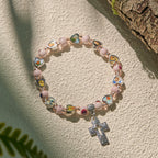 Pulseras de Cuentas de Cristal y Cerámica de Colores con Cruz y Dijes de Santos