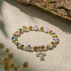 Pulseras de Cuentas de Cristal y Cerámica de Colores con Cruz y Dijes de Santos