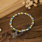 Pulseras de Cuentas de Cristal y Cerámica de Colores con Cruz y Dijes de Santos
