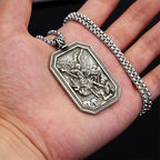 Collar de Acero Inoxidable con Dije de Protección de San Miguel Arcángel Estilo Clásico