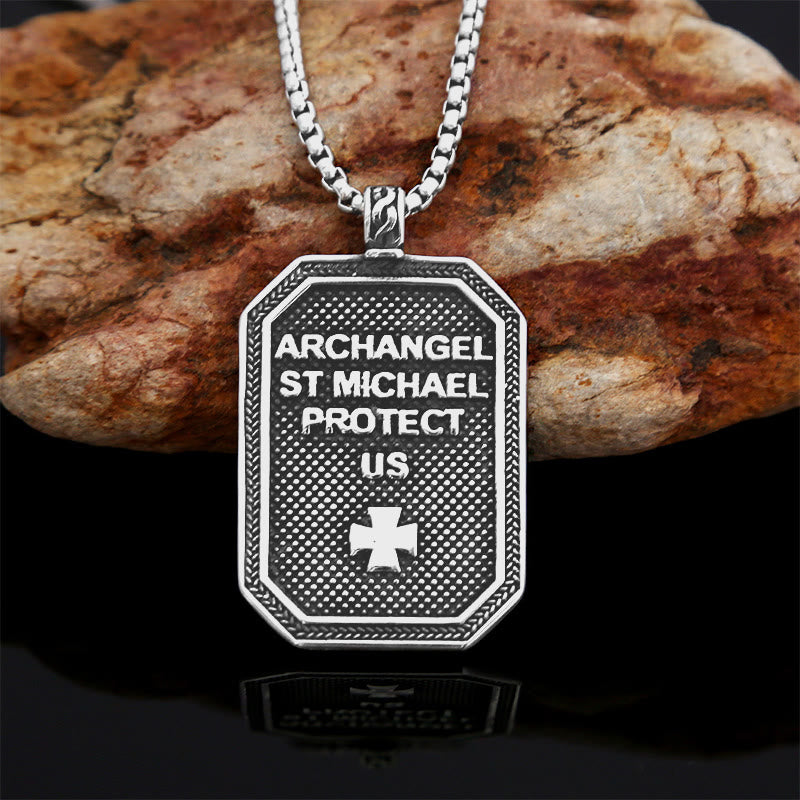 Collar de Acero Inoxidable con Dije de Protección de San Miguel Arcángel Estilo Clásico