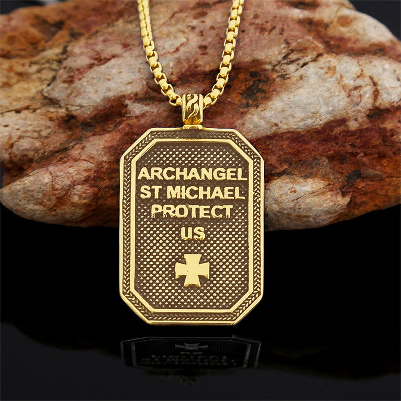 Collar de Acero Inoxidable con Dije de Protección de San Miguel Arcángel Estilo Clásico