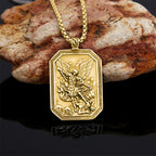 Collar de Acero Inoxidable con Dije de Protección de San Miguel Arcángel Estilo Clásico