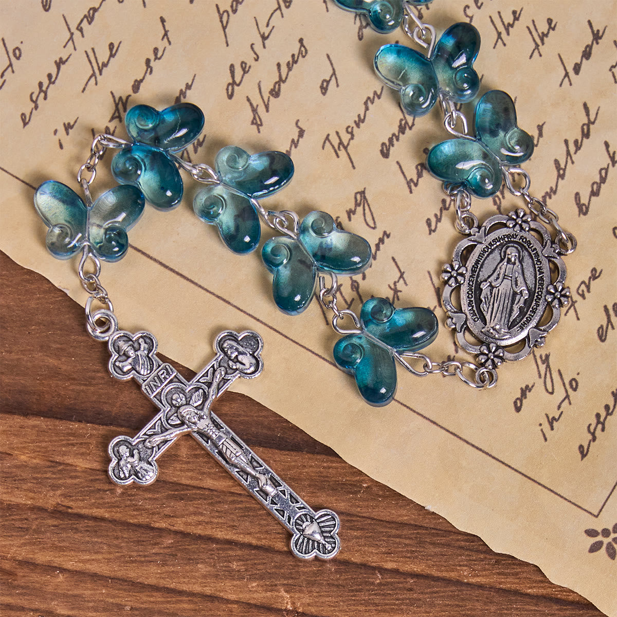 Pulsera de Oración Mariposa Azul Brillante "Alas de Devoción", Rosario Animal
