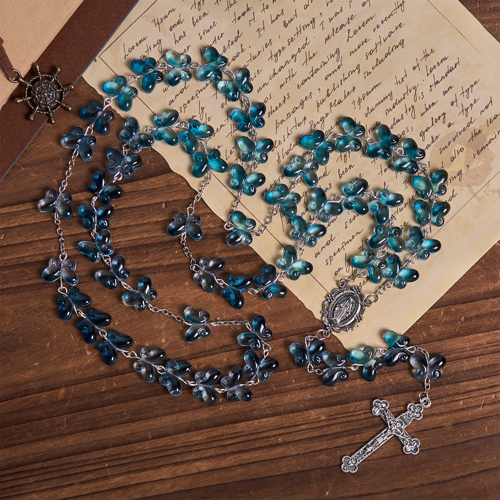 Pulsera de Oración Mariposa Azul Brillante "Alas de Devoción", Rosario Animal