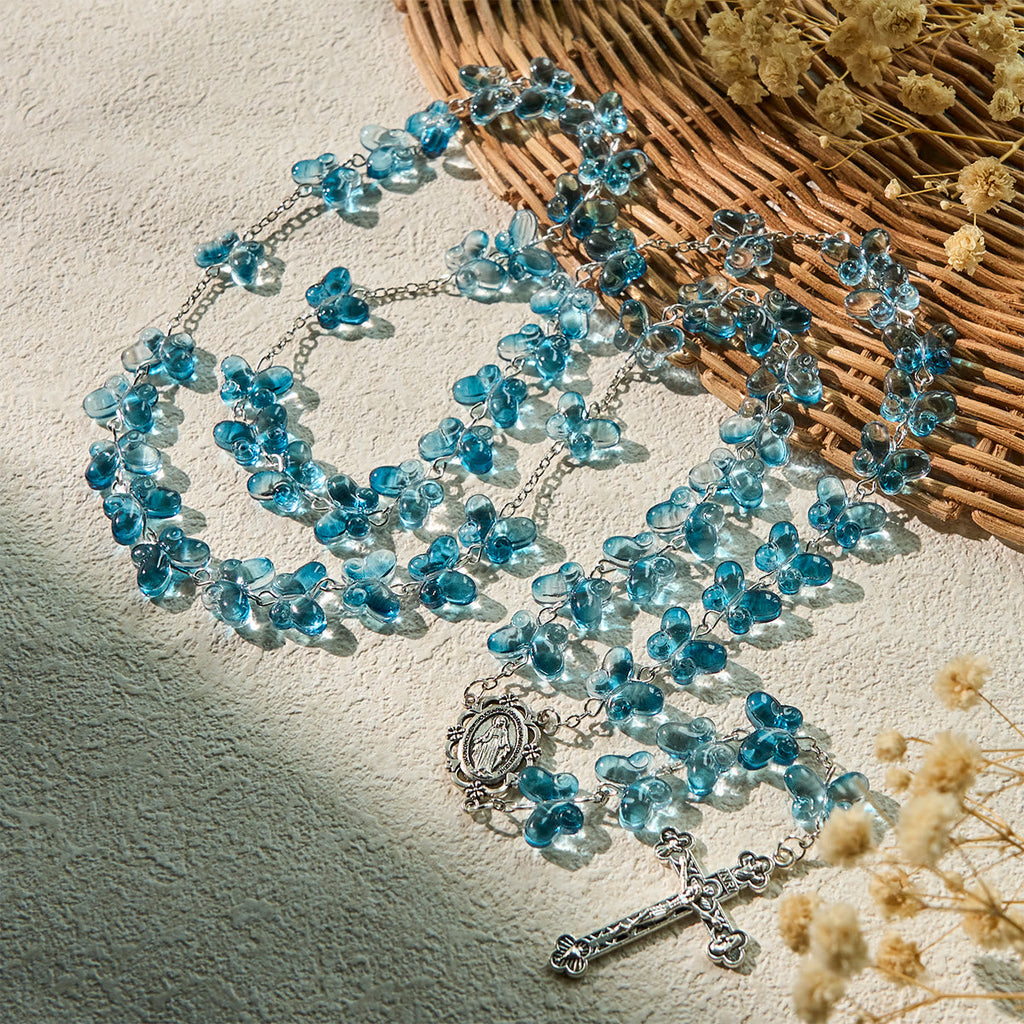 Pulsera de Oración Mariposa Azul Brillante "Alas de Devoción", Rosario Animal