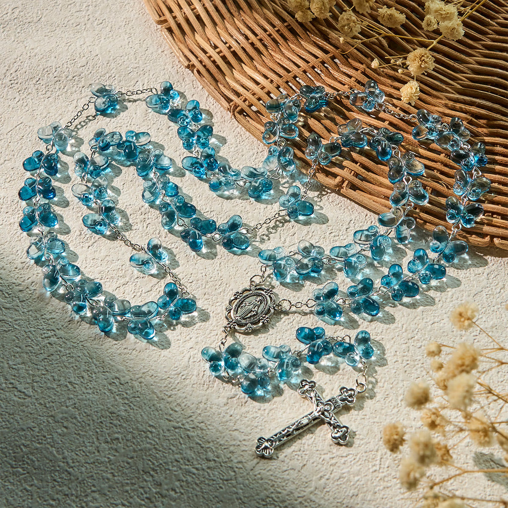 Pulsera de Oración Mariposa Azul Brillante "Alas de Devoción", Rosario Animal