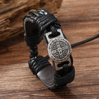 Pulsera Clásica de Cuero de San Benito en 2 Colores: Símbolo de Fe y Valor