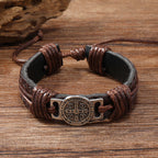 Pulsera Clásica de Cuero de San Benito en 2 Colores: Símbolo de Fe y Valor
