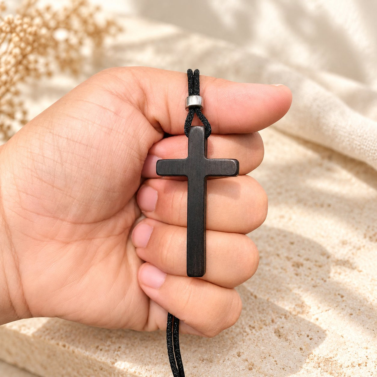 Classic Natural Ebony Cross Necklace
