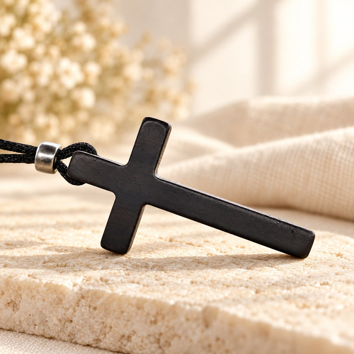 Classic Natural Ebony Cross Necklace