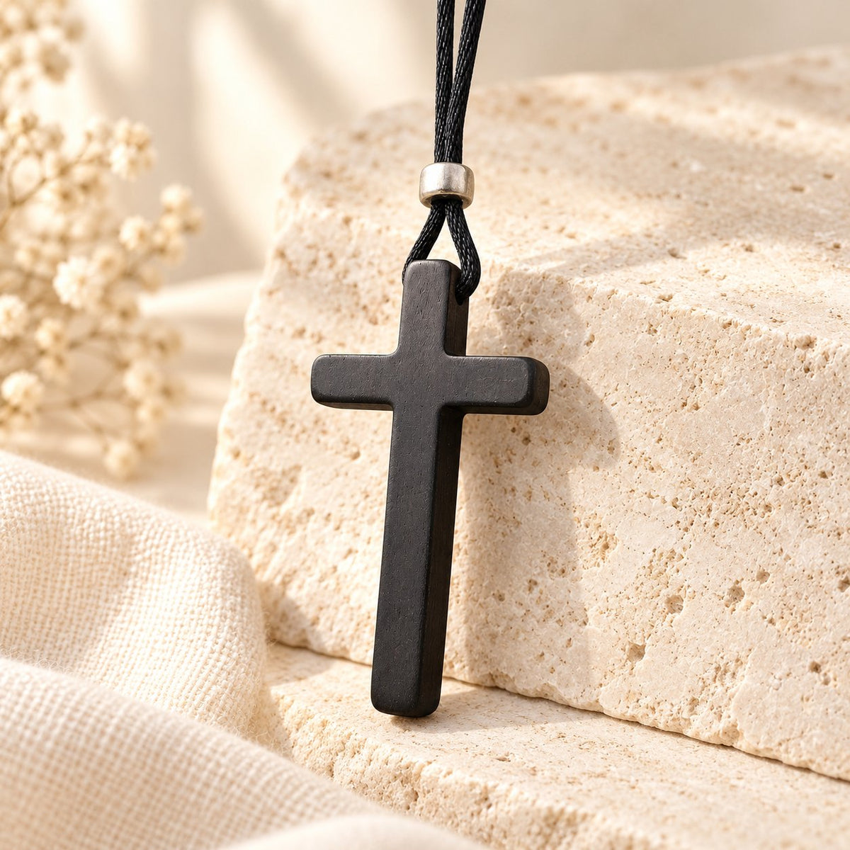 Classic Natural Ebony Cross Necklace
