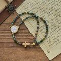 Pulseras Rosario Artesanales en Tonos Tierra con Cruz y Dije de San Benito