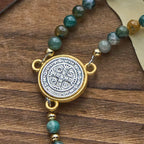 Pulseras Rosario Artesanales en Tonos Tierra con Cruz y Dije de San Benito