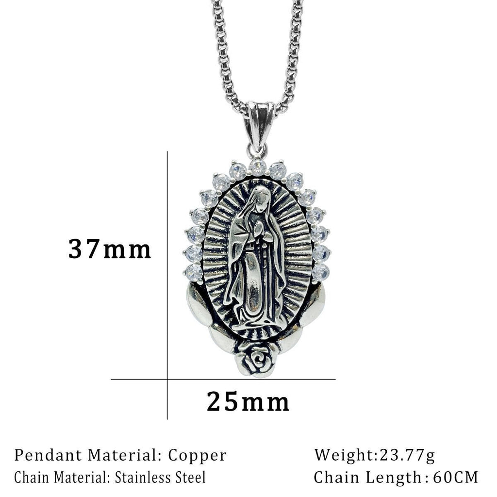 Collar con Dije de la Virgen: Halo Sagrado y Símbolo de Rosa