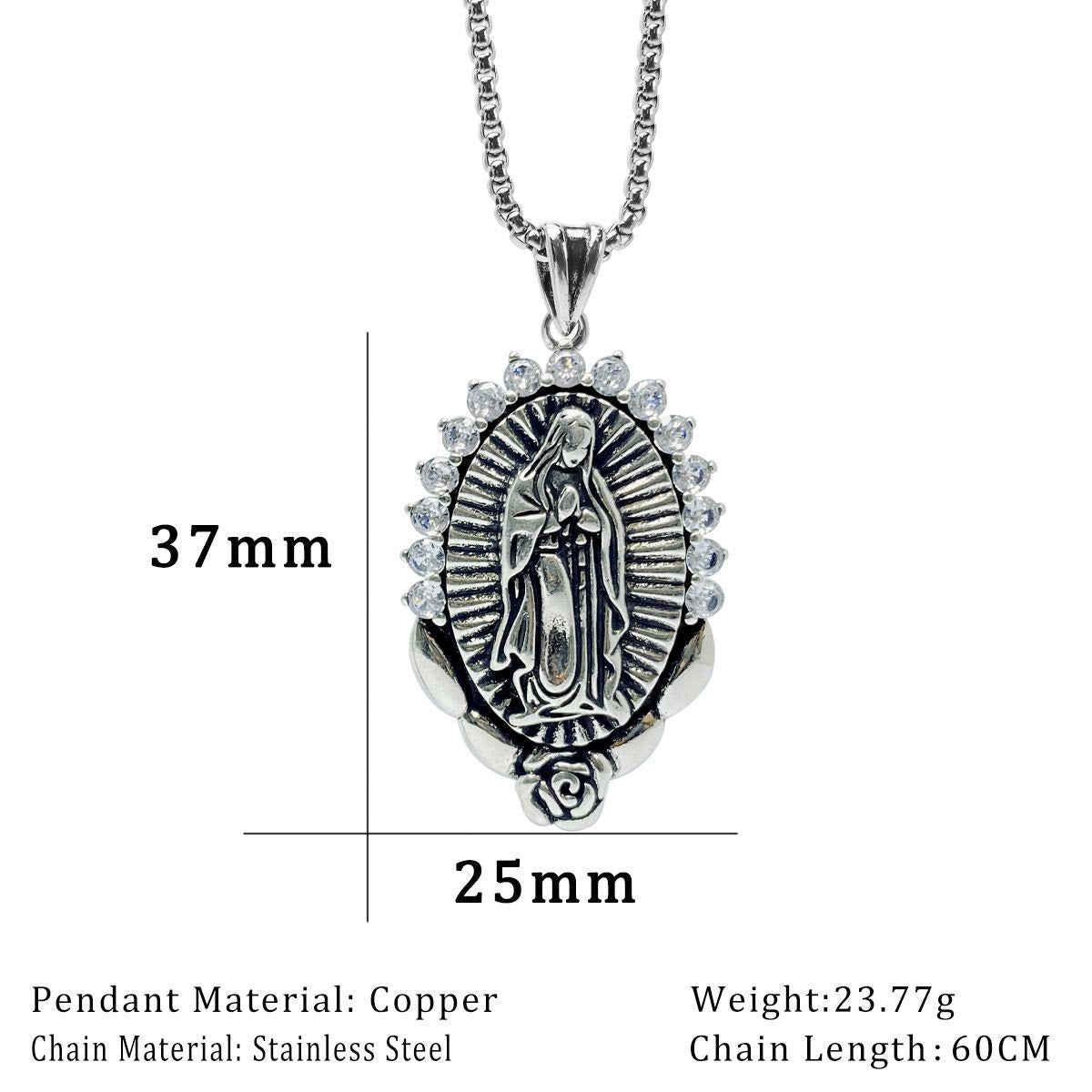 Collar con Dije de la Virgen: Halo Sagrado y Símbolo de Rosa