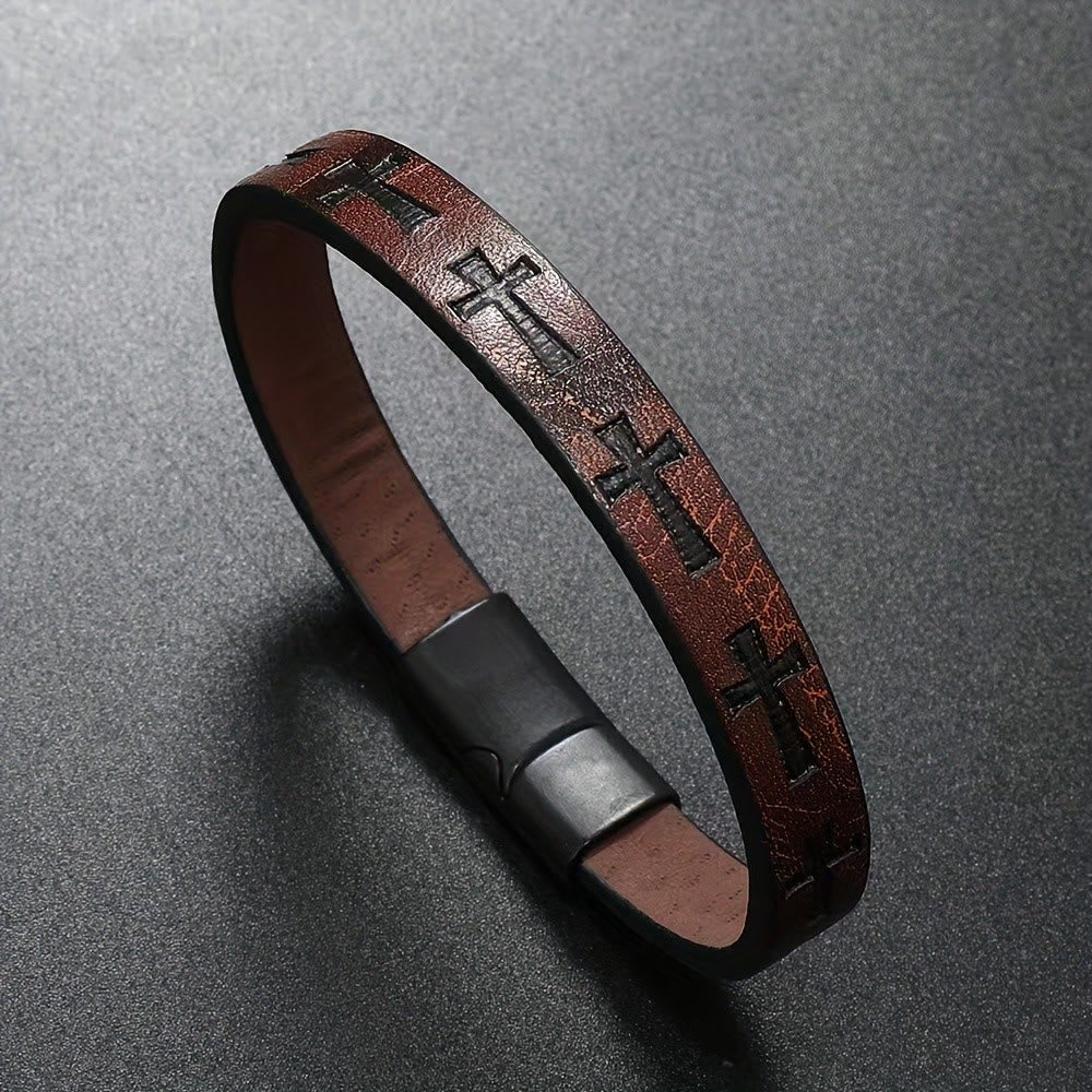 Classic Style Multicolor Leather Magnetic Buckle Bracelet with Cross
