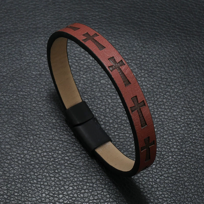 Classic Style Multicolor Leather Magnetic Buckle Bracelet with Cross
