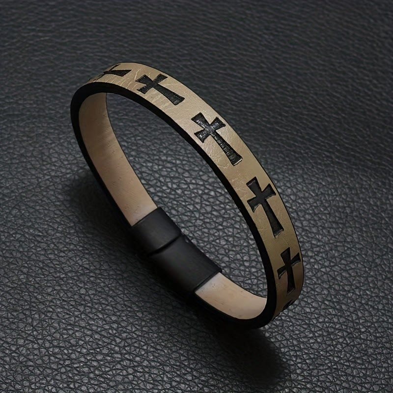 Classic Style Multicolor Leather Magnetic Buckle Bracelet with Cross
