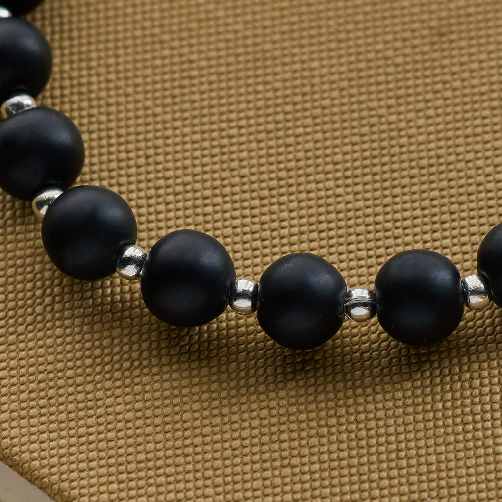 Pulsera Animal de Bendición de Piedra de Lava Negra y Blanca Mate con Gata