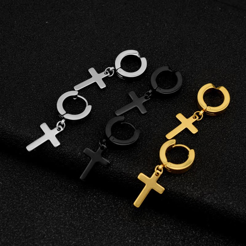 Aretes Colgantes de Argolla con Cruz: Joyería Moderna para el Día a Día