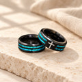 Modern Titanium Steel Cross Ring with Laser Blue Inlay