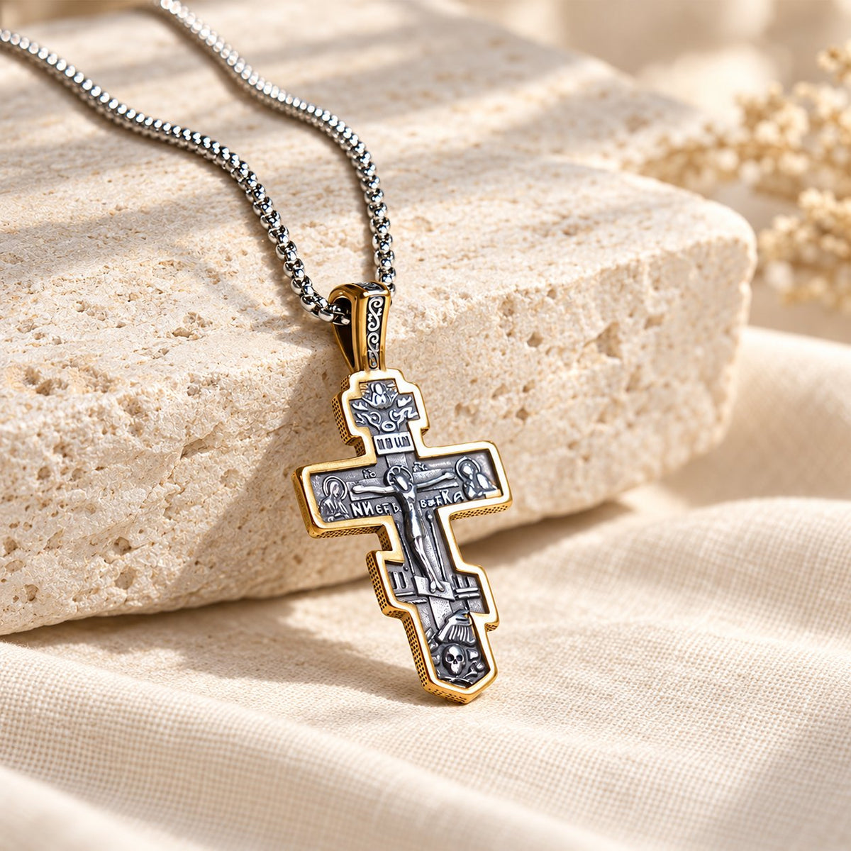 Two-Color Orthodox Crucifix Necklace with Profound Spiritual Meaning
