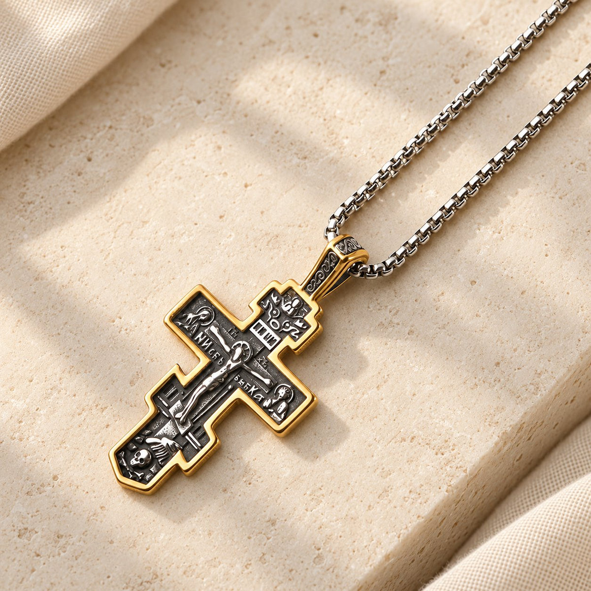 Two-Color Orthodox Crucifix Necklace with Profound Spiritual Meaning