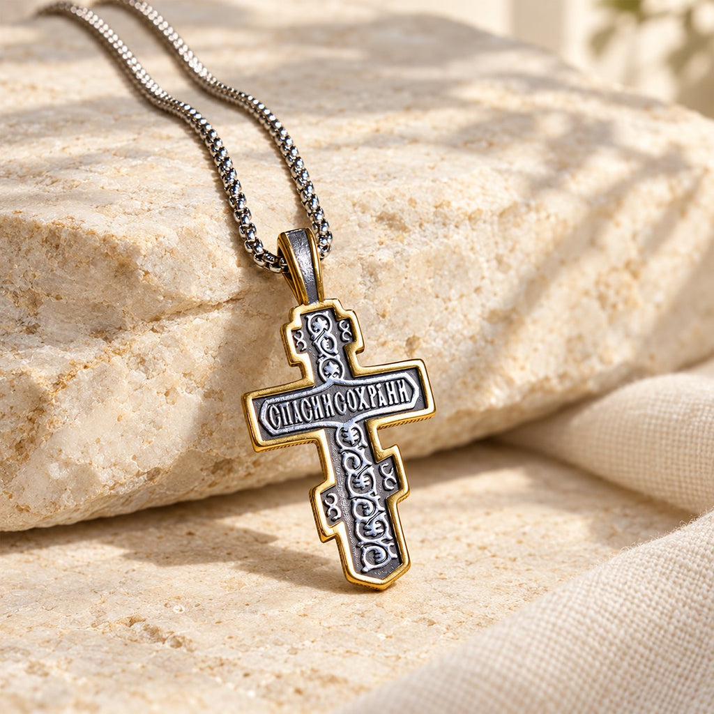 Two-Color Orthodox Crucifix Necklace with Profound Spiritual Meaning