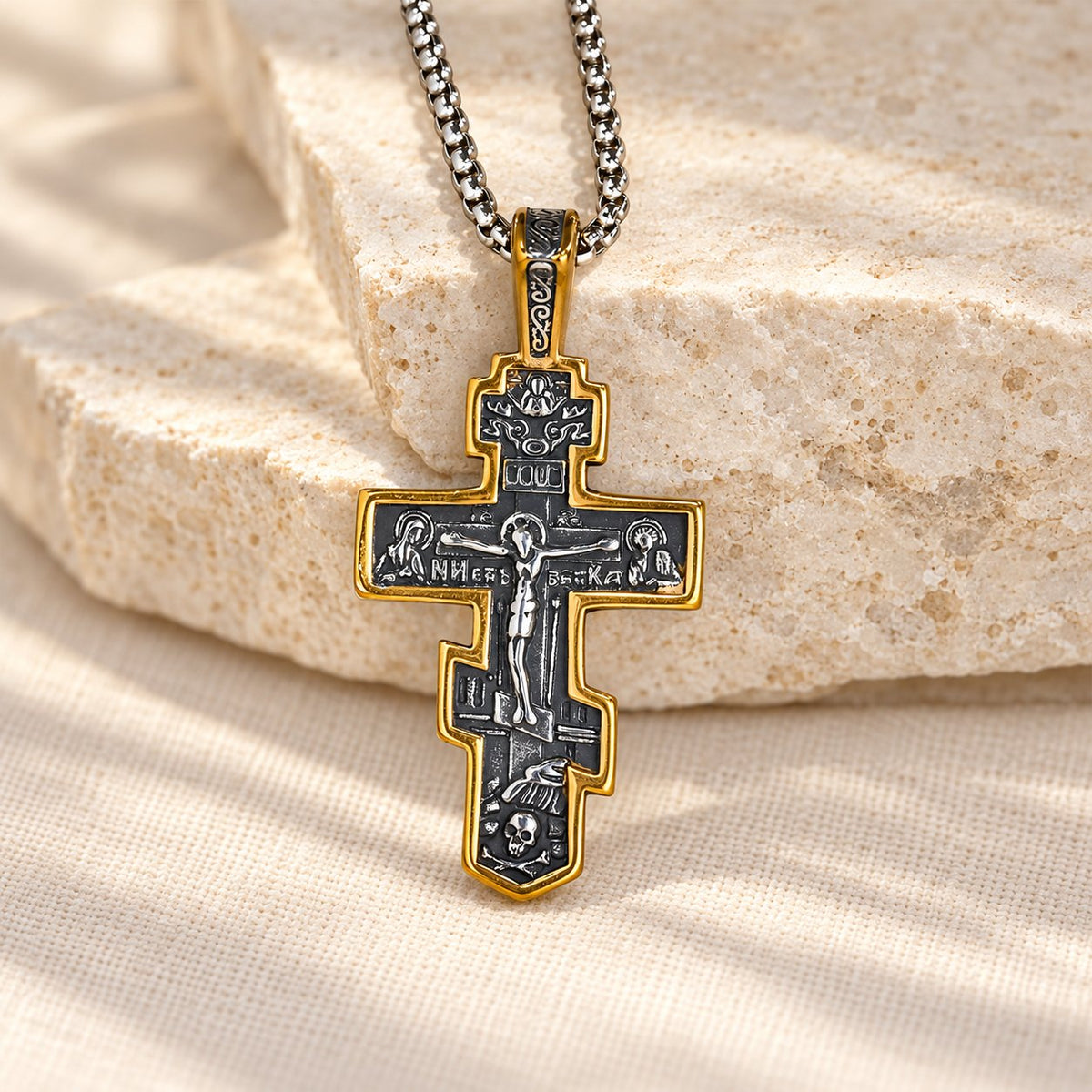 Two-Color Orthodox Crucifix Necklace with Profound Spiritual Meaning