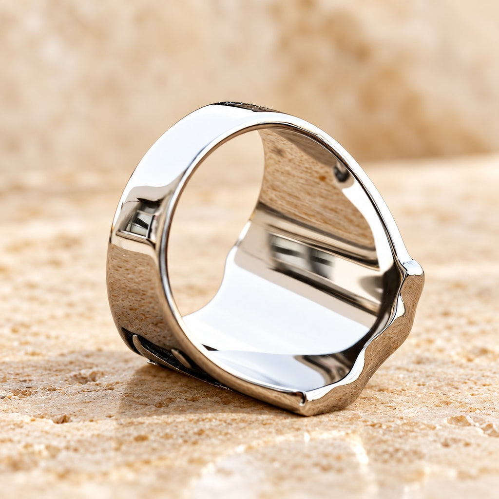 Medieval Style Red Cross Shield Ring with Knightly Design and Engraved