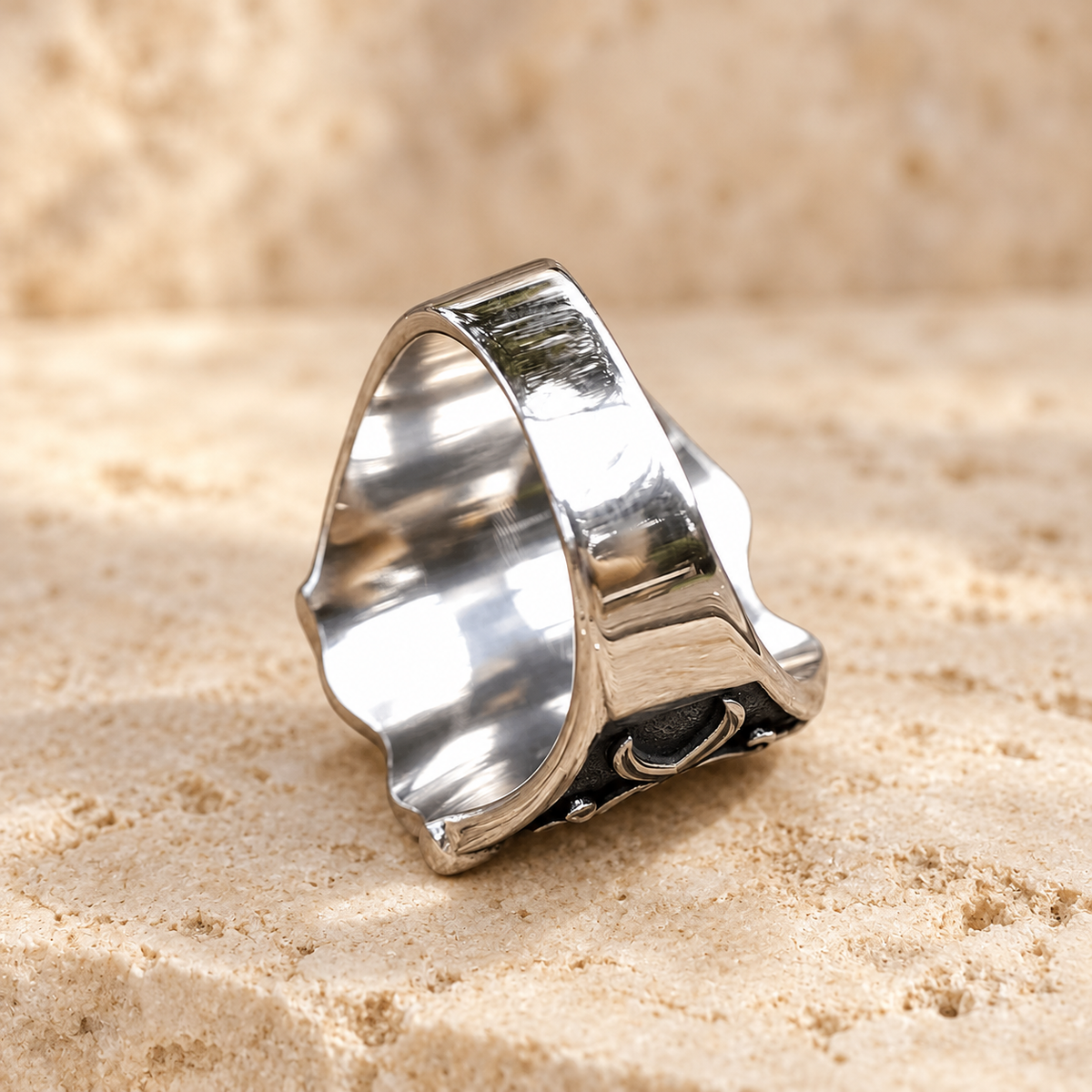 Medieval Style Red Cross Shield Ring with Knightly Design and Engraved