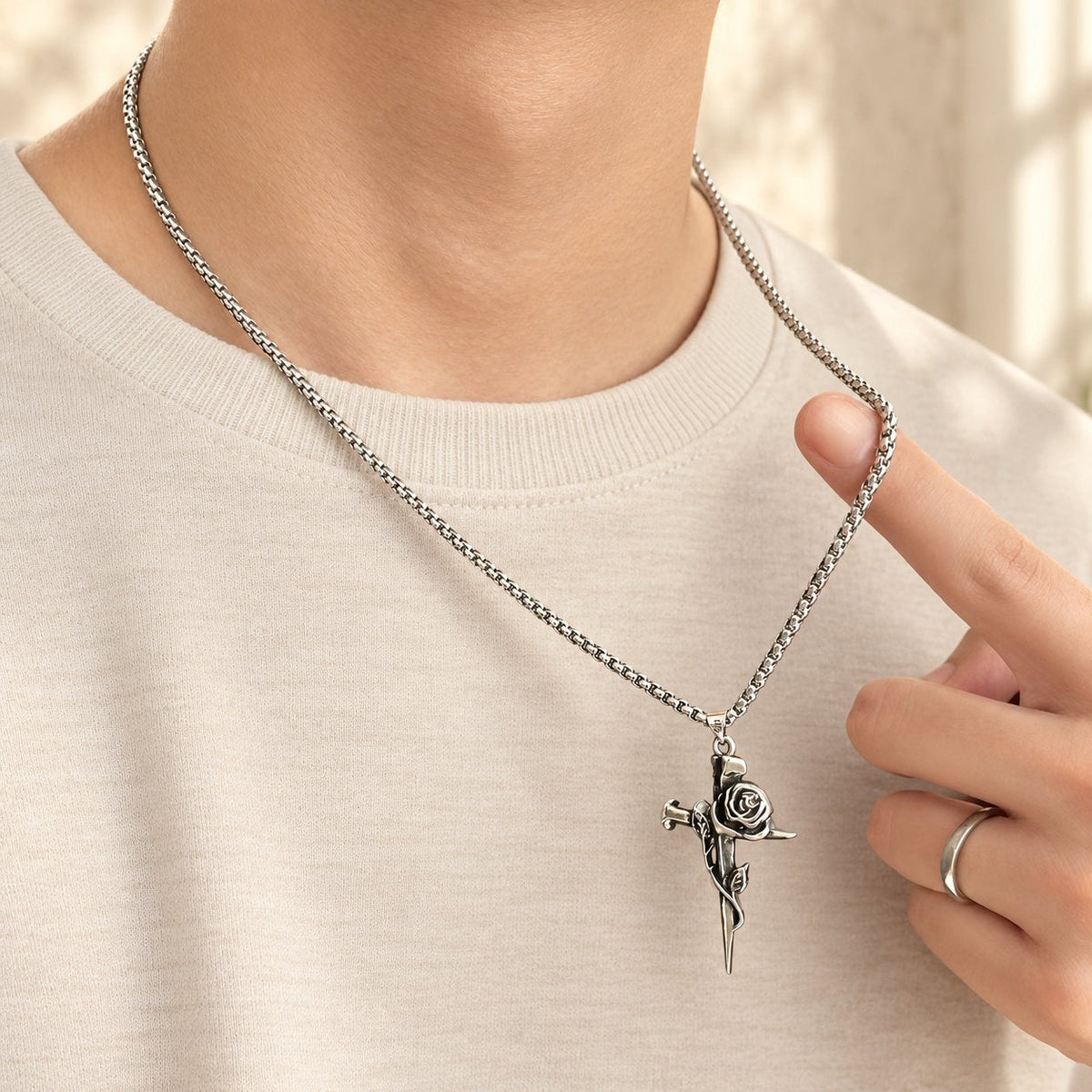 Rose Wrapped Cross Faith Necklace with Gothic Floral Design