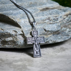 Collar Vintage de Acero de Titanio con Cruz Ortodoxa Sagrada y Escritura Religiosa