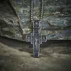 Collar Vintage de Acero de Titanio con Cruz Ortodoxa Sagrada y Escritura Religiosa