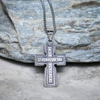 Collar Vintage de Acero de Titanio con Cruz Ortodoxa Sagrada y Escritura Religiosa