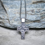 Collar Vintage de Acero de Titanio con Cruz Ortodoxa Sagrada y Escritura Religiosa