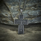 Collar Vintage de Acero de Titanio con Cruz Ortodoxa Sagrada y Escritura Religiosa