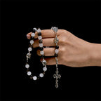 Pulsera de Cuentas con Gata Blanca y Negra "Bendición de la Virgen", Rosario Animal