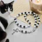 Pulsera de Cuentas con Gata Blanca y Negra "Bendición de la Virgen", Rosario Animal