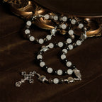 Pulsera de Cuentas con Gata Blanca y Negra "Bendición de la Virgen", Rosario Animal