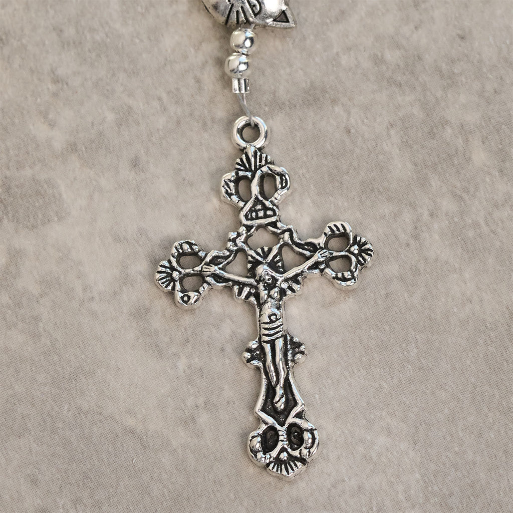 Pulsera de Cuentas con Gata Blanca y Negra "Bendición de la Virgen", Rosario Animal