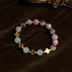 Pulsera Elegante de Cuentas de Jade Rosa Persa y Negro de 8 mm con Cruz Antigua