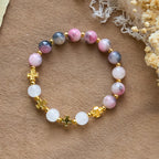 Pulsera Elegante de Cuentas de Jade Rosa Persa y Negro de 8 mm con Cruz Antigua
