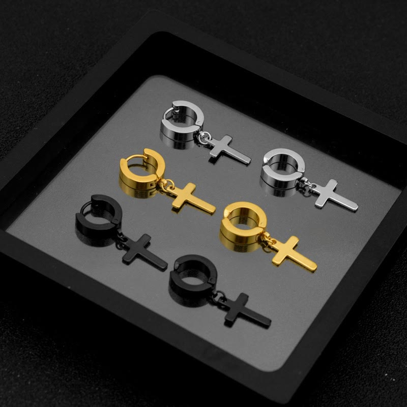 Aretes Colgantes de Argolla con Cruz: Joyería Moderna para el Día a Día